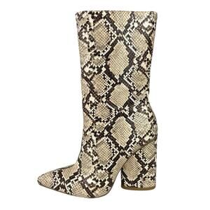 PrettyLittleThing Western Cowboy White Snakeskin Pointed Toe Block Heels Boots 5